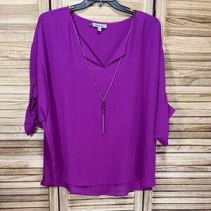 Jennifer Lopez   Vibrant Purple Blouse with Necklace 3/4 Sleeves Size 2X
